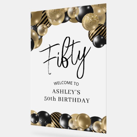 Zwart Goud 50e Verjaardag Welkom Acryl Bord (Hoek)