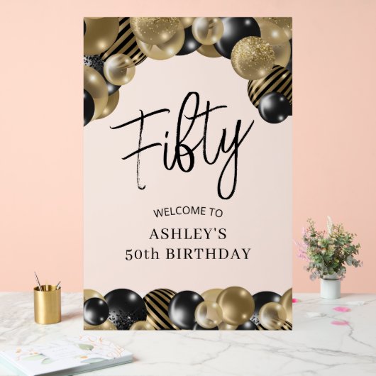Zwart Goud 50e Verjaardag Welkom Acryl Bord (Huwelijk)