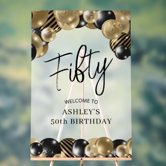 Zwart Goud 50e Verjaardag Welkom Acryl Bord (Neutraal)
