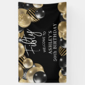 Zwart Goud 50e Verjaardag Welkom Spandoek (Verticaal)