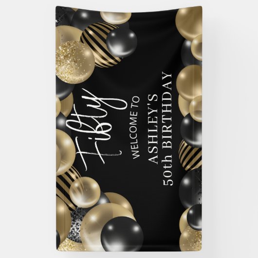 Zwart Goud 50e Verjaardag Welkom Spandoek (Verticaal)