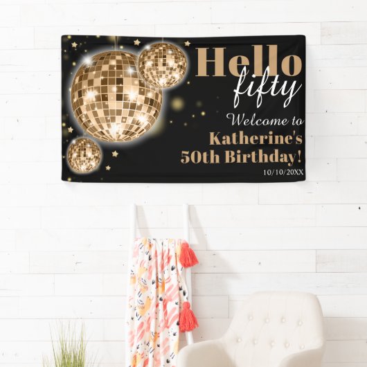 Zwart Goud 50e Verjaardagsfeestje Welkom Spandoek (Insitu)