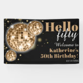 Zwart Goud 50e Verjaardagsfeestje Welkom Spandoek (Horizontaal)