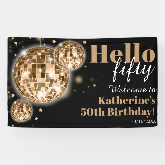 Zwart Goud 50e Verjaardagsfeestje Welkom Spandoek (Horizontaal)