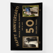 Zwart & Goud 50ste bruiloft Jubileum Foto Banner (Verticaal)