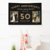 Zwart & Goud 50ste bruiloft Jubileum Foto Banner (Insitu)