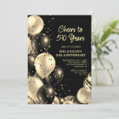 Zwart Goud 50ste bruiloft Jubileum Kaart (Staand voorkant)