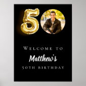 Zwart goud 50ste foto verjaardagsfeestje welkom poster (Voorkant)