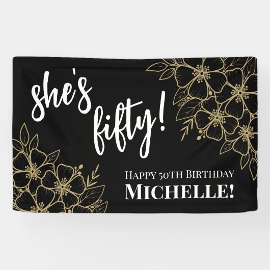 Zwart goud 50ste verjaardag spandoek (Horizontaal)