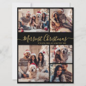 Zwart Goud 5 Fotocollage Merriest Christmas Feestdagenkaart (Voorkant)