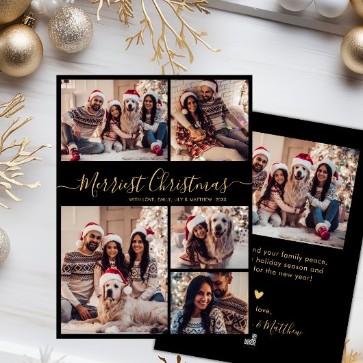 Zwart Goud 5 Fotocollage Merriest Christmas Feestdagenkaart