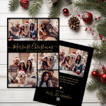 Zwart Goud 5 Fotocollage Merriest Christmas Feestdagenkaart<br><div class="desc">Moderne Elegante Kalligrafie Eenvoudig Zwart en Goud 5 Fotocollage Merriest Christmas Script Vakantie Kaart. Deze feestelijke, minimalistische, grillige vijf (5) foto vakantie wenskaart sjabloon beschikt over een raster fotocollage en "Merriest Christmas" begroetingstekst die is geschreven in een prachtig handgeschreven swirly swash-tail lettertype script in goud op zwarte kleur achtergrond. Op...</div>