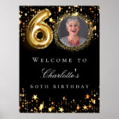 Zwart goud 60e foto verjaardagsfeestje welkom poster (Voorkant)