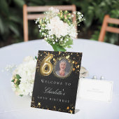 Zwart goud 60e foto verjaardagsfeestje welkom reclamebord met voetstuk