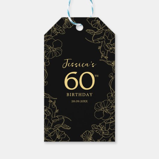 Zwart Goud 60e Verjaardag Cadeaulabel (Voorkant)