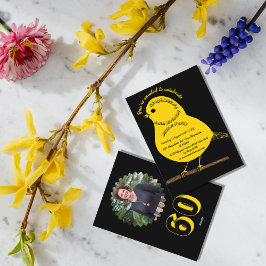 Zwart & Goud 60e Verjaardag Schattige Bird Dinner  Kaart