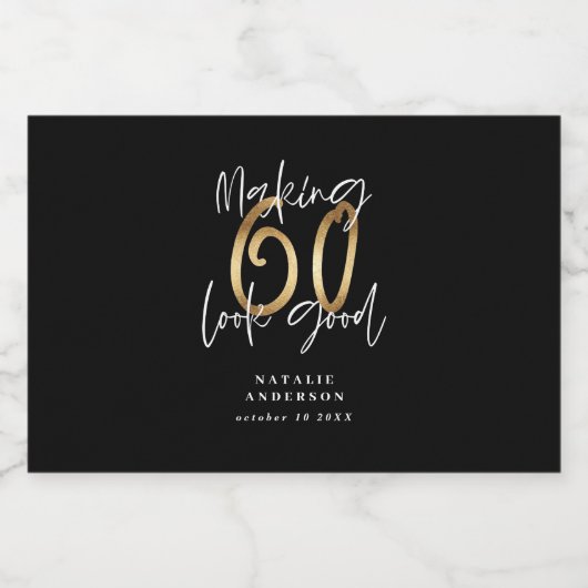 Zwart goud 60e verjaardag typografie feestgunst likeurfles etiket (Enkel label)