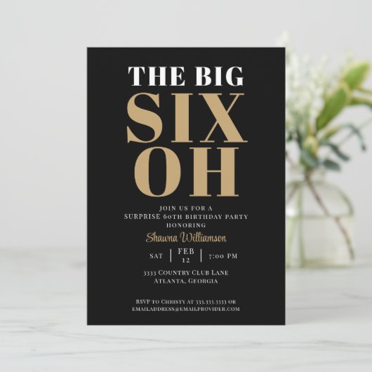 Zwart Goud 60e Verrassing Verjaardag Elegant Kaart (Staand voorkant)