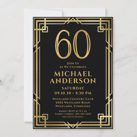 Zwart Goud 60ste Verjaardag Foto Kaart (Voorkant)
