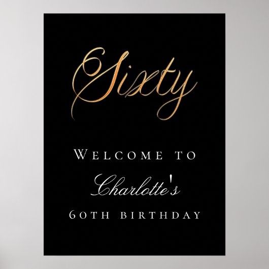 Zwart goud 60ste verjaardagsfeest welkom poster (Voorkant)