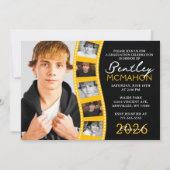 Zwart & Goud 6 Foto Filmstrip Afstuderen Collage Kaart (Voorkant)