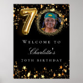 Zwart goud 70e foto verjaardagsfeestje welkom poster (Voorkant)