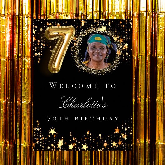 Zwart goud 70e foto verjaardagsfeestje welkom poster
