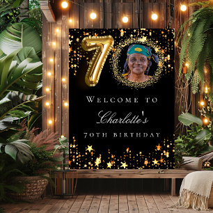 Zwart goud 70e foto verjaardagsfeestje welkom poster