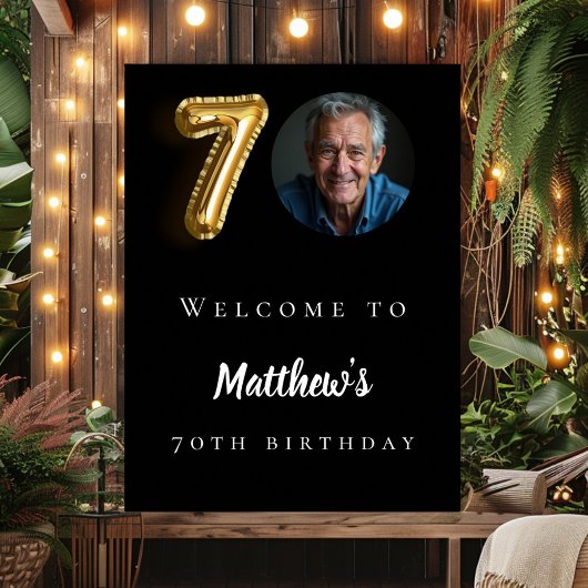 Zwart goud 70e foto verjaardagsfeestje welkom poster