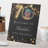 Zwart goud 70e foto verjaardagsfeestje welkom reclamebord met voetstuk (Insitu)