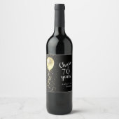 Zwart & Goud | 70e Glitterballon Verjaardag Wijn Etiket (Voorkant)