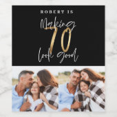 Zwart goud 70e verjaardag multi-fotoparty wijn etiket (Enkel label)