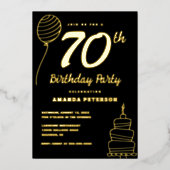 Zwart Goud 70ste Verjaardagsfeest Echt Goud Folie Uitnodiging (Voorkant)