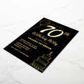 Zwart Goud 70ste Verjaardagsfeest Echt Goud Folie Uitnodiging (Gedraaid)