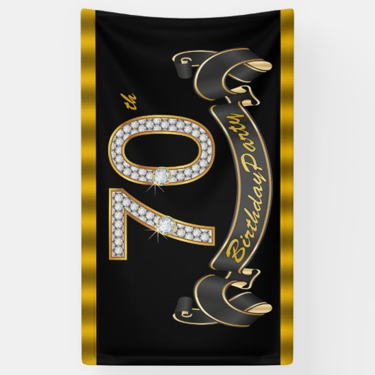 Zwart Goud 70ste Verjaardagsfeest Spandoek (Verticaal)