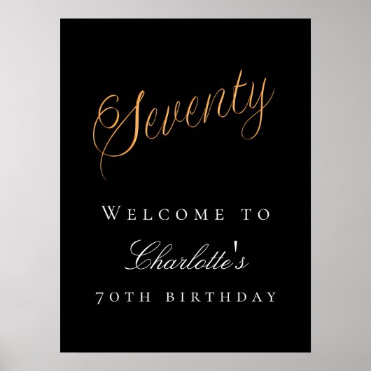 Zwart goud 70ste verjaardagsfeest welkom poster (Voorkant)