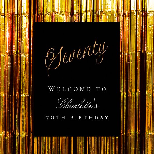 Zwart goud 70ste verjaardagsfeest welkom poster