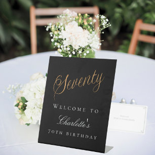 Zwart goud 70ste verjaardagsfeest welkom reclamebord met voetstuk