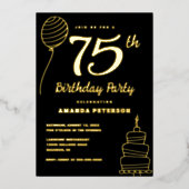 Zwart Goud 75e Verjaardagsfeest Echt Goud Folie Uitnodiging (Voorkant)