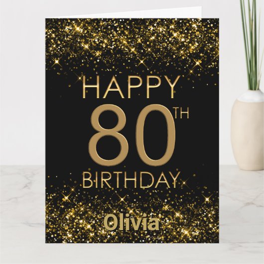 Zwart Goud 80e Verjaardag Kaart (Voorkant)