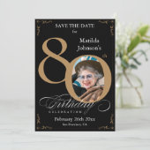 Zwart goud 80e verjaardag Opslaan Datum Aangepast Kaart (Staand voorkant)