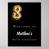 Zwart goud 80ste foto verjaardagsfeestje welkom poster (Voorkant)
