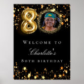 Zwart goud 80ste foto verjaardagsfeestje welkom poster (Voorkant)