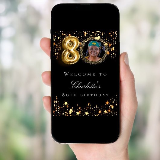 Zwart goud 80ste foto verjaardagsfeestje welkom poster