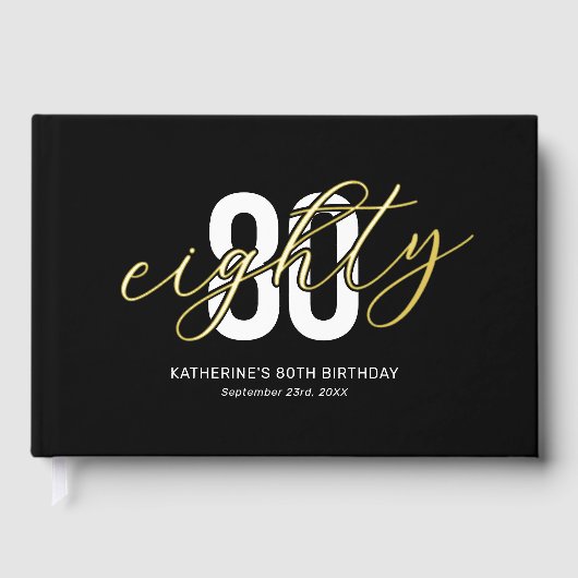 Zwart goud 80ste verjaardag gastenboek (Voorkant)