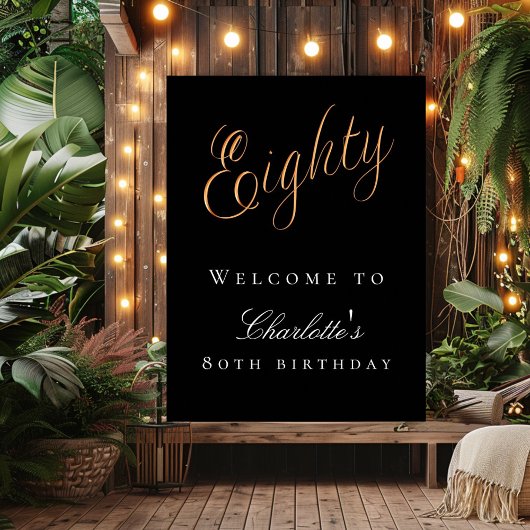 Zwart goud 80ste verjaardagsfeest welkom poster