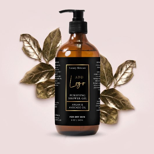 Zwart & Goud 8 OZ Kosmetische Fles Waterdicht Etik Sparkling Wijnetiket