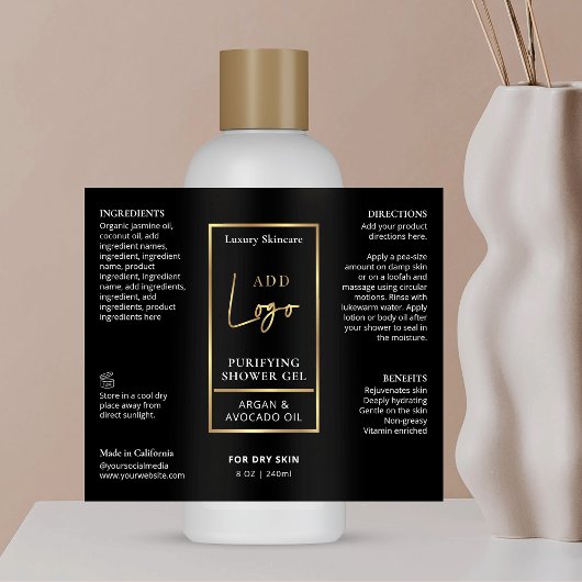 Zwart & Goud 8 OZ Kosmetische Fles Waterdicht Etik Sparkling Wijnetiket