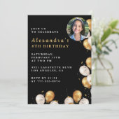 Zwart Goud 8e verjaardag uitnodiging Ballon Foto (Staand voorkant)