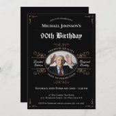 Zwart Goud 90e Verjaardag  Elegant Whiskey Kaart (Voorkant / Achterkant)